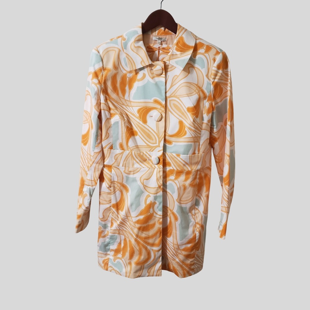 Tyler Boe Womens Lightweight Trench Coat Orange Multicolor Abstract Size 10